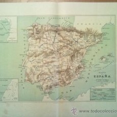 Mapas contemporáneos: MAPA DE ESPAÑA Y PORTUGAL Y POSESIONES ESPAÑOLAS 1907. Lote 38574197