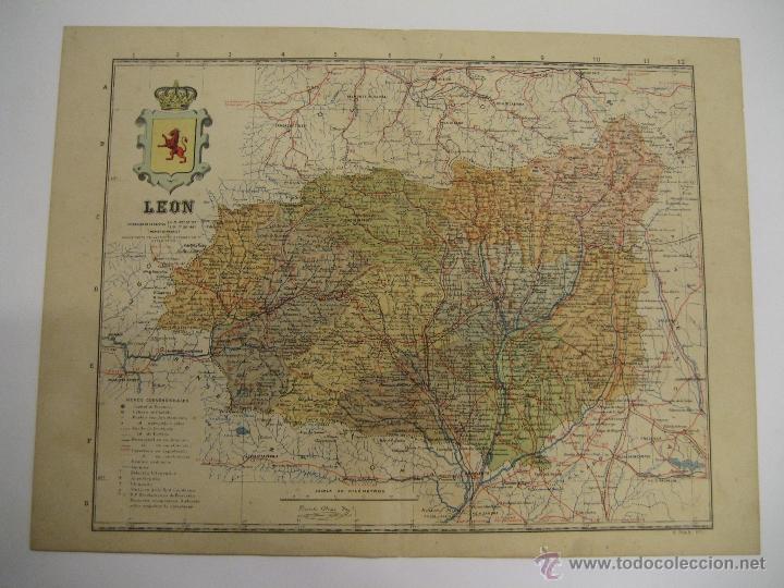 Zeitgen&ouml;ssische Karten: ANTIGUO MAPA DE LE&Oacute;N - SERIE PROVINCIAS DE ESPA&Ntilde;A - ALBERTO MART&Iacute;N EDITOR - BARCELONA 1920
