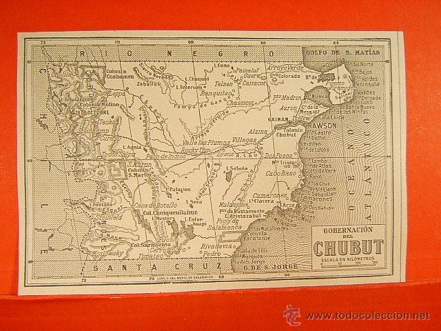 Mapas contempor&aacute;neos: CHUBUT-REPUBLICA ARGENTINA-RIO NEGRO-SANTA CRUZ-ATLANTICO-CHILE-RAWSON-SEGUI-9X14 CM-52-1903...