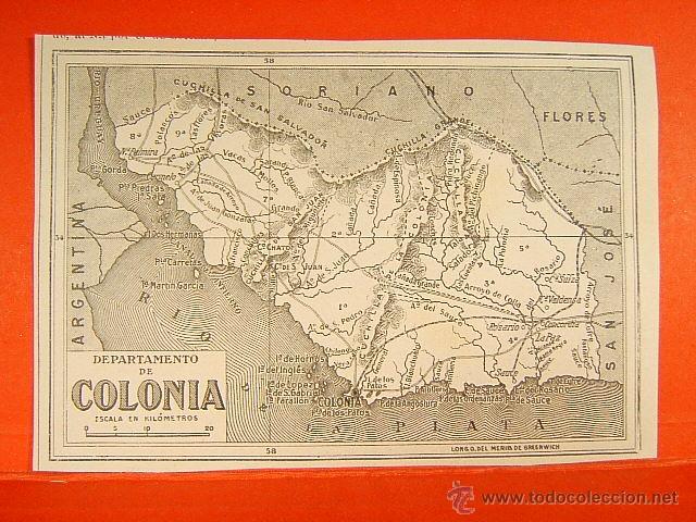 Mapas contempor&acirc;neos: COLONIA-URUGUAY-SAUCE-SAN SALVADOR-CUCHILLA GRANDE-CUFRE-RIO DE LA PLATA-SEGUI-9X14 CM-71-1903...