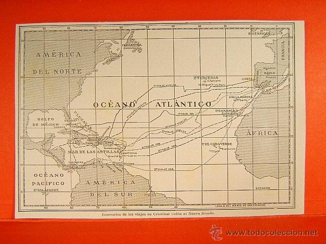 Mapas contempor&aacute;neos: VIAJES DE CRISTOBAL COLON AL NUEVO MUNDO-OCEANO ATLANTICO-AMERICA-PACIFICO-SEGUI-11X16 CM-157-1903..