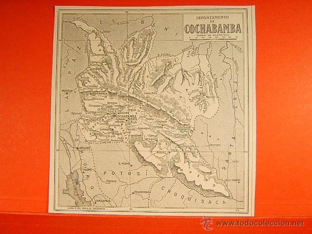 Mapas contempor&acirc;neos: COCHABAMBA-BOLIVIA-EL BENI-SANTA CRUZ-CHUQUISACA-POTOSI-ORURO-LA PAZ-TARATA-PUNATA-14X14 CM-207-1903