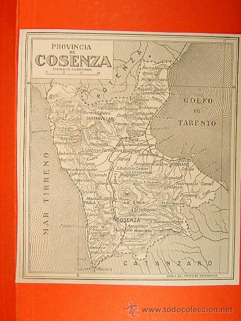 Zeitgen&ouml;ssische Karten: COSENZA-ITALIA-CALABRIA CITERIOR-POTENZA-TARENTO-CATANZARO-TIRRENO-CASTROVILLARI-15X14 CM-224-1903..