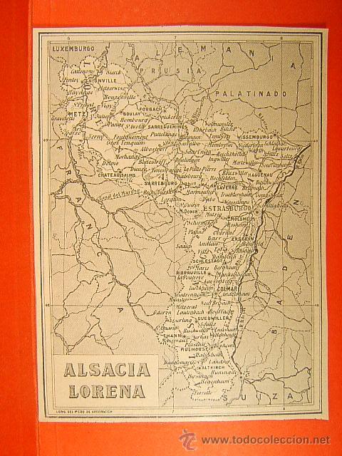 Mapas contempor&aacute;neos: ALSACIA LORENA-ALSACE-ALSAZIA-GERMANY-ESTRASBURGO-COLMAR-SAVERNE-MOLSHEIM-ERSTEIN-18X13 CM-232-1903.