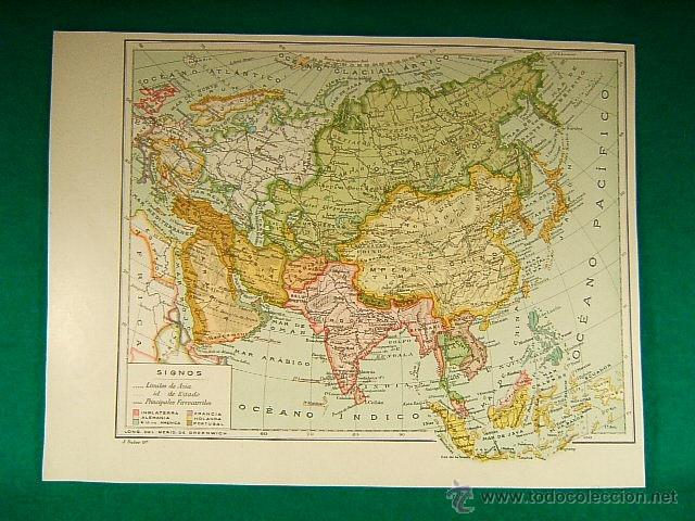 Zeitgen&ouml;ssische Karten: ASIA-POSESIONES INGLATERRA-ALEMANIA-EE.UU.-HOLANDA-PORTUGAL-REVERSO FISICA Y MARES-204-SEGUI-1910...