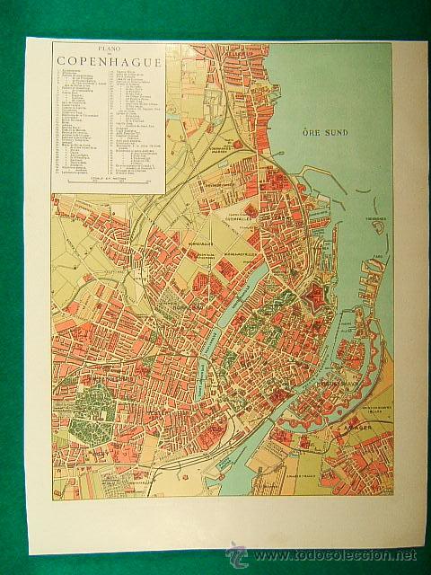Mapas contempor&aacute;neos: PLANO DE COPENHAGUE-DINAMARCA-DANMARK-EN REVERSO 8 FOTOS ARTISTICAS INTERES CIUDAD-228-SEGUI-1910...