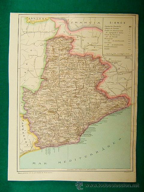 Zeitgen&ouml;ssische Karten: PROVINCIA DE BARCELONA-FISICO POLITICO-EN REVERSO GEOLOGIA TERRENOS SISTEMAS-260-MAPA-SEGUI-1910...