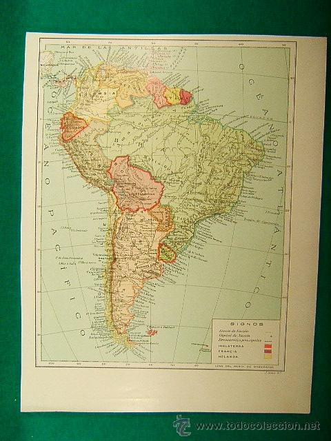 Mapas contempor&aacute;neos: BRASIL-ARGENTINA-CHILE-COLOMBIA-PERU-VENEZUELA-ECUADOR-REVERSO GEOLOGIA HIPSOMETRIA-278-SEGUI-1910..