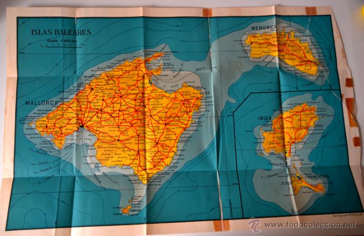 Mapas contempor&acirc;neos: MAPA DE LAS ISLAS BALEARES R. DOLCET * A&Ntilde;OS 50 * CURIOSO ISLA INVENTADA