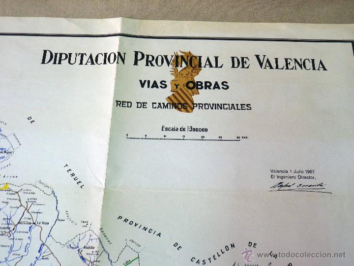Mapas contempor&aacute;neos: PLANO DIPUTACION PROVINCIAL DE VALENCIA, VIAS Y OBRAS, RED PROVINCIAL, 1967, 70 X 50 cm