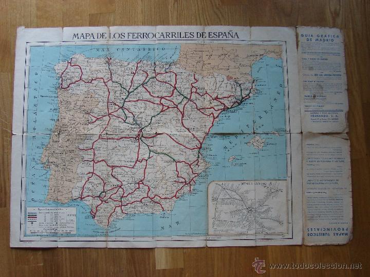 Mapas contempor&aacute;neos: MAPA DE FERROCARRILES DE ESPA&Ntilde;A Editorial Hernando - Foto 1