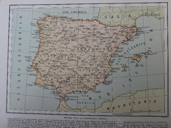Contemporary maps: mapa de espa&ntilde;a bajo la dominacion romana , lamina  a&ntilde;os 1920-30
