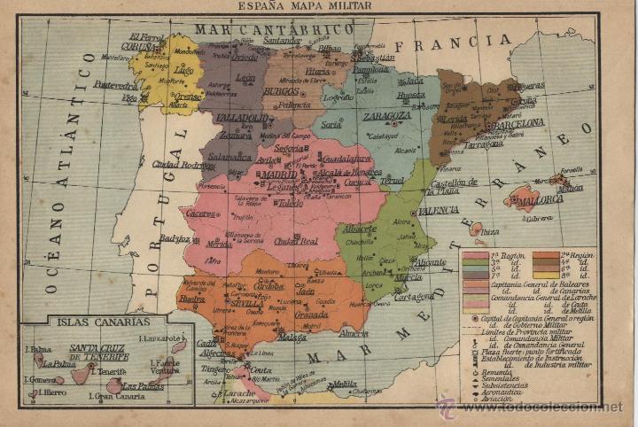 Mapas contempor&aacute;neos: Mapa de Espa&ntilde;a divisi&oacute;n militar  - 1925 - Foto 1