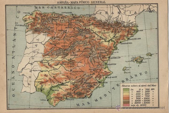Mapas contempor&aacute;neos: Mapa de Espa&ntilde;a f&iacute;sico general  - 1925 - Foto 1