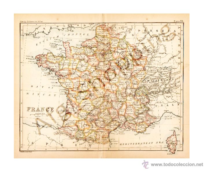 Contemporary maps: FRANCE - MAP edited in the 19th century BY J.Bartholomew, Edin.r