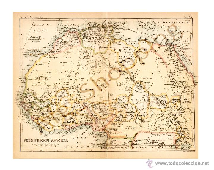 Mapas contempor&acirc;neos: NORTHERN AFRICA - MAP edited in the 19th century BY J.Bartholomew, Edin.r