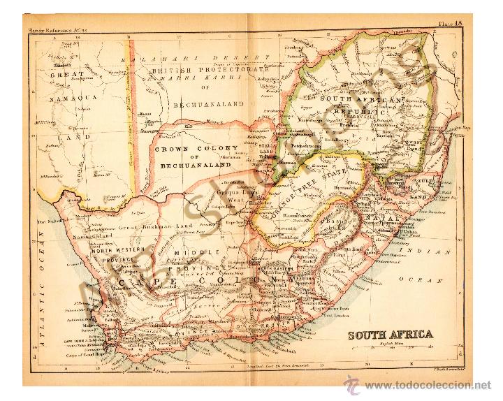 Mapas contempor&acirc;neos: SOUTH AFRICA - MAP edited in the 19th century BY J.Bartholomew, Edin.r