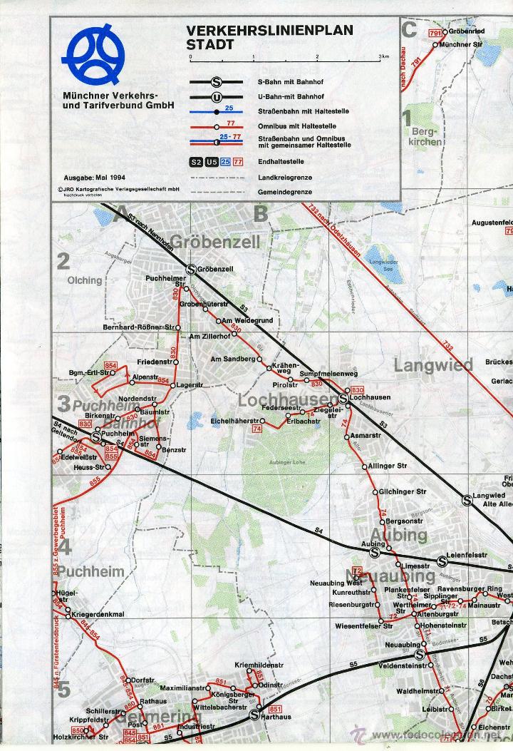 Contemporary maps: MAPA DESPLEGABLE 1994 - MUNCHEN DEUTSCHLAND / MUNICH ALEMANIA - TREN AUTOBUS