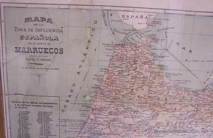 Mapas contempor&aacute;neos: Mapa de Marruecos plegable. Zona de influencia espa&ntilde;ola 1913. Dimensiones: 35 X 52 cm.