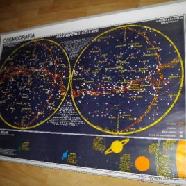 Bonito planisferio celeste mapa doble cara orbitas eclipses gran tamaño Edigol S.A. 1984