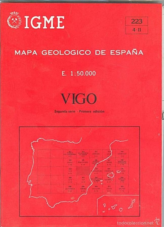Mapas contempor&aacute;neos: Mapa y libro Geol&oacute;gico de Vigo....mide 97 X 70 cms....del IGME a&ntilde;o 1981