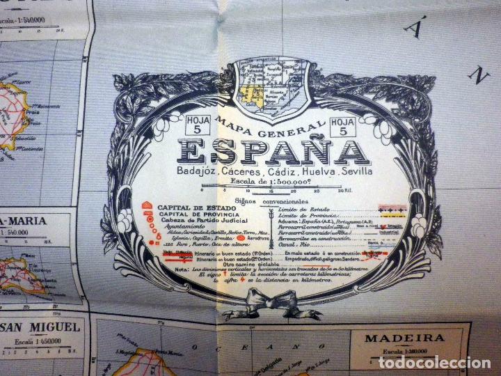 Mapas contempor&acirc;neos: ANTIGUO MAPA ESPA&Ntilde;A PORTUGAL, BLONDEL LA ROUGERY, LISBOA, CADIZ, SEVILLA, BADAJO, HOJA 5, PARIS 1938