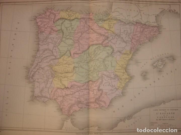 Mapas contempor&aacute;neos: MAPA F&Iacute;SICO Y POLITICO DE ESPA&Ntilde;A, 1877, ORIGINAL, DRIOUX, EL MUNDO EN EL SIGLO XIX