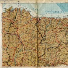 Mapas contemporáneos: MAPA-LUGO-AVILES-- AÑOS 50-LINEAS DE FERROCARRIL -CARRETERAS- PUBLICIDAD-30X22-RARO
