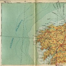 Mapas contemporáneos: MAPA-LA CORUÑA-PONTEVEDRA-- AÑOS 50-LINEAS DE FERROCARRIL -CARRETERAS- PUBLICIDAD-30X22-RARO