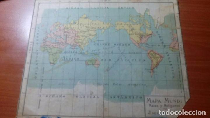 MAPA MUNDI 2 CARAS. RAREZAS Y RELIGIONES. EUROPA FÍSICA. J. DE LA G. ARTERO. AÑO 1.935 (Coleccionismo - Mapas - Mapas actuales (desde siglo XIX))