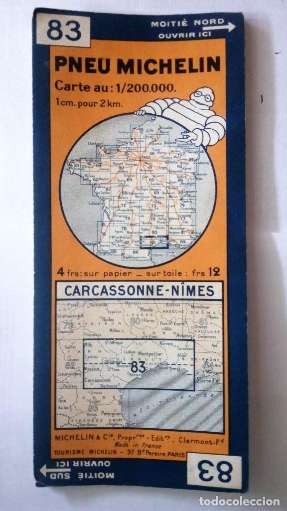 Mapas contempor&acirc;neos: MAPA CARRETERAS PNEU MICHELIN, N&ordm; 83, CARCASSONNE - NIMES