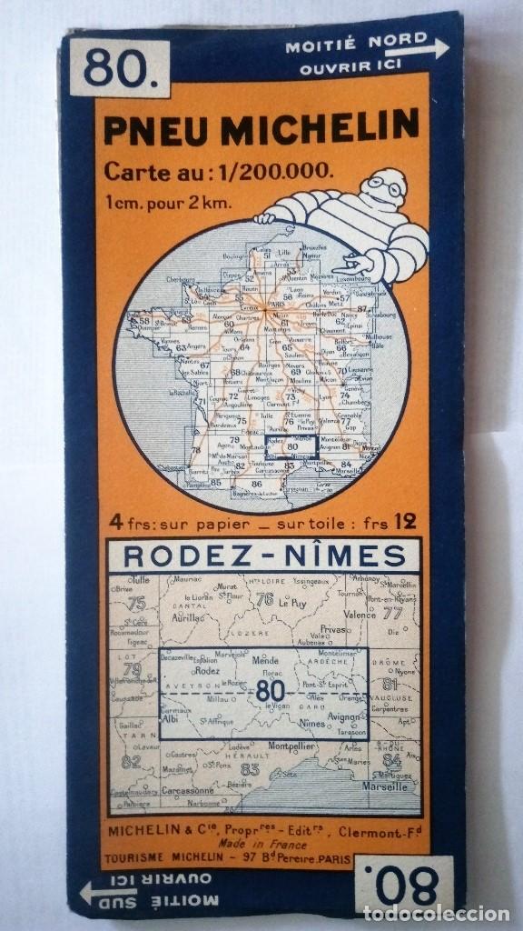 Mapas contempor&acirc;neos: MAPA CARRETERAS PNEU MICHELIN, N&ordm; 80, RODEZ - NIMES