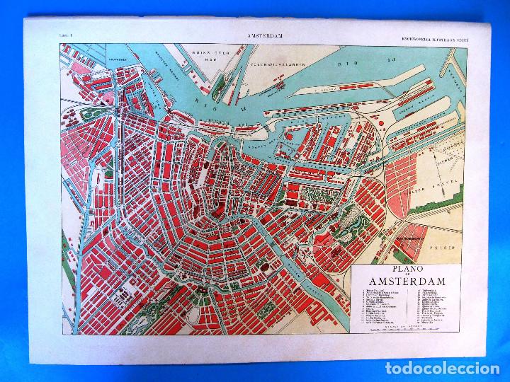 Mapas contempor&aacute;neos: PLANO DE AMSTERDAM, PA&Iacute;SES BAJOS, HOLANDA. ENCICLOPEDIA ILUSTRADA SEGU&Iacute;, 1905/10'S