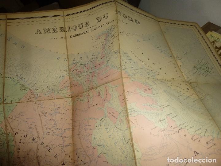 Mapas contempor&acirc;neos: mapa entelado de america del norte, edicion francesa, paris 1882, e. andriveau - goujon,  70 x 69 cm