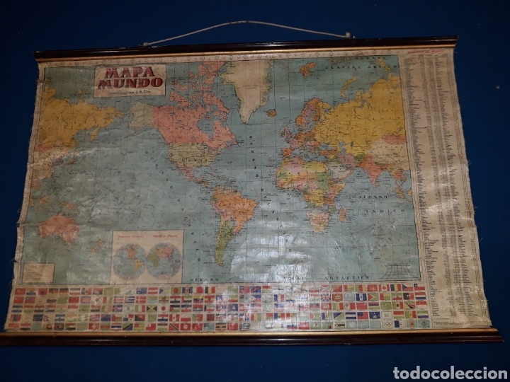 mapa mundo escolar Antiguo mapa mundi escolar entelado años 60   Sold at Auction 