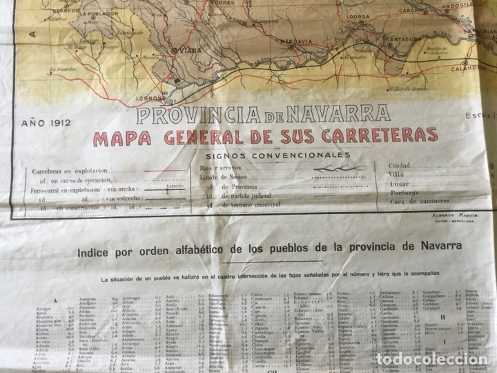 Mapas contempor&aacute;neos: Navarra , mapa de carreteras en tela y a color desplegable de 1912. Medidas 90 por 70 cm.