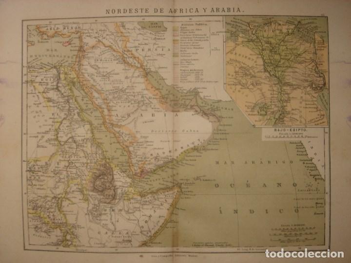 Mapas contempor&acirc;neos: MAPA NORDESTE DE &Aacute;FRICA Y ARABIA, ORIGINAL,SIGLO XIX, COLONIAS, 1885, MADRID, MAPA EN ESPA&Ntilde;OL