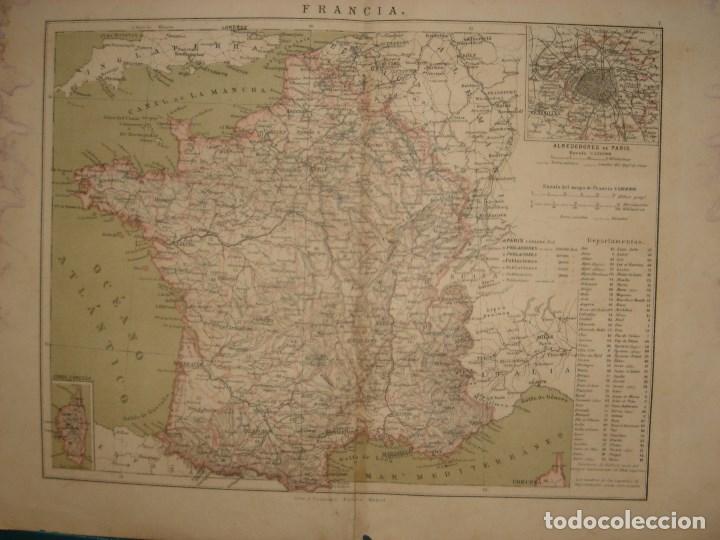 Mapas contempor&acirc;neos: MAPA FRANCIA EN S. XIX, ORIGINAL,SIGLO XIX, 1885, MADRID, MAPA EN ESPA&Ntilde;OL