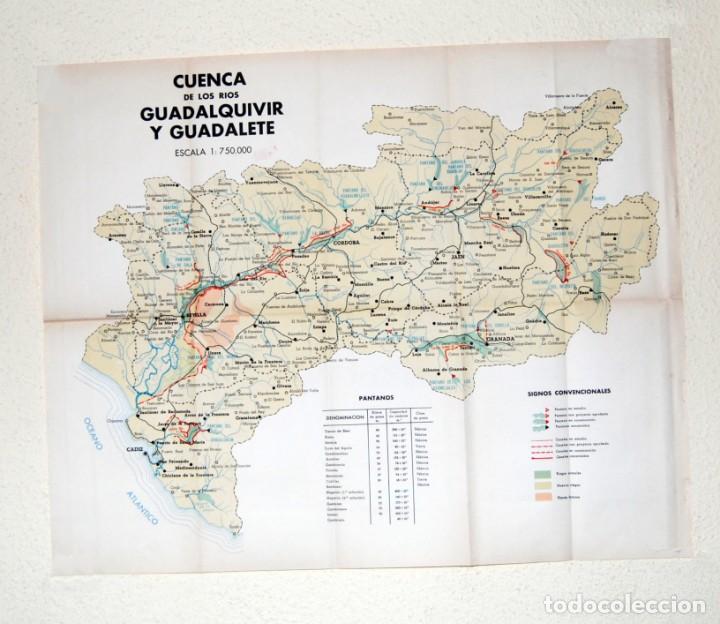 Mapas contempor&aacute;neos: CUENCA GUADALQUIVIR Y GUADALETE - PUBLICACIONES DEL MINISTERIO DE OBRAS PUBLICAS - 1939 - 59X48 CM