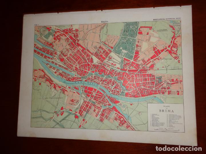 Mapas contempor&acirc;neos: PLANO DE BREMA - BREMEN - ALEMANIA - LAMINA doble cara ENCICLOPEDIA ILUSTRADA SEGU&Iacute; 1905