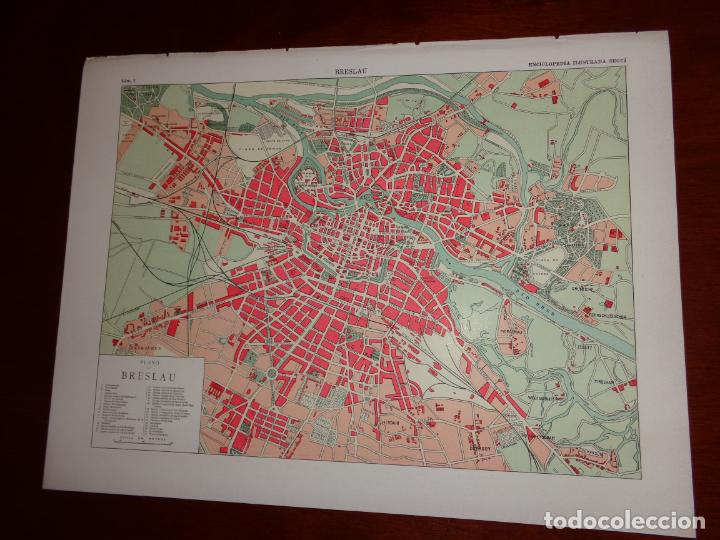 Mapas contempor&acirc;neos: PLANO DE BRESLAU - POLONIA - LAMINA doble cara con fotos - ENCICLOPEDIA ILUSTRADA SEGU&Iacute; 1905 / 1910