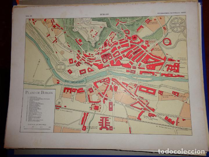 Mapas contempor&acirc;neos: PLANO DE BURGOS - L&Aacute;MINA DOBLE CARA CON FOTOS - ENCICLOPEDIA ILUSTRADA SEGU&Iacute; 1900