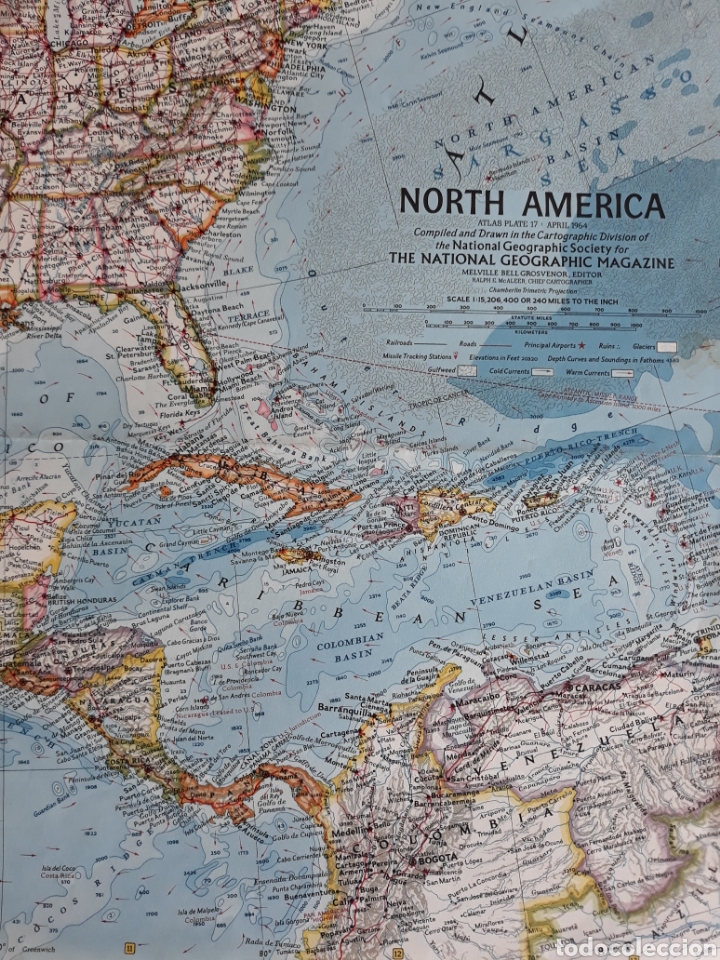 Zeitgen&ouml;ssische Karten: MAPA DESPLEGABLE LE REVISTA THE NATIONAL GEOGRAPHIC ABRIL 1964 NORTH AMERICA