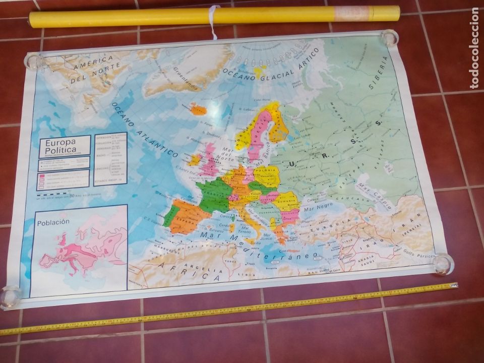 Mapas contempor&aacute;neos: GRAN MAPA MURAL F&Iacute;SICO Y POL&Iacute;TICO EUROPA BASICA, DECORACI&Oacute;N COLEGIO ESCUELA VICENS VIVES 1984