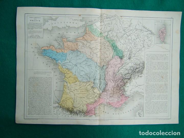 Zeitgen&ouml;ssische Karten: MAPA FISICO DE FRANCIA Y CORCEGA-CARTE PHYSIQUE DE LA FRANCE ET CORSE-GEOGRAFIA-PIRINEOS-27-1888...
