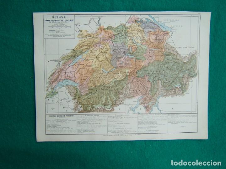 Mapas contempor&aacute;neos: MAPA FISICO Y POLITICO DE SUIZA-PRINCIPALES CENTROS DE PRODUCCI&Oacute;N-PHYSIQUE POLITIQUE SUISSE-38-1888.