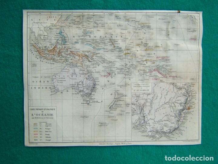 Zeitgen&ouml;ssische Karten: MAPA FISICO Y POLITICO DE OCEANIA-AUSTRALIA-NUEVA ZELANDA-SUMATRA-BORNEO-ISLAS FILIPINAS-55-1888...
