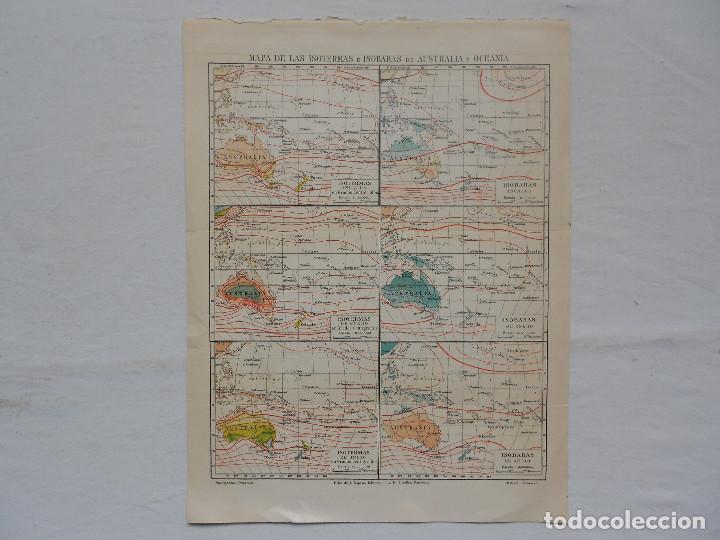 Mapas contempor&aacute;neos: ANTIGUO MAPA DE ISOTERMAS E ISOBARAS DOBLE CARA ESPASA DICCIONARIO ENCICLOPEDICO LAMINA