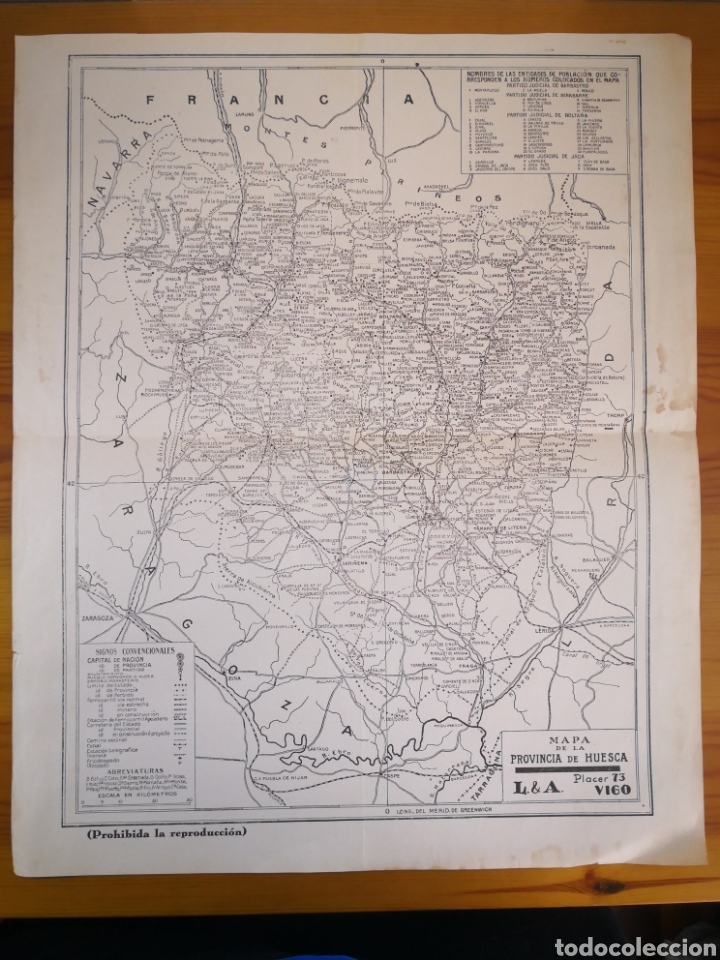 Contemporary maps: Antiguo Mapa de la Provincia de Huesca, 55x44cm