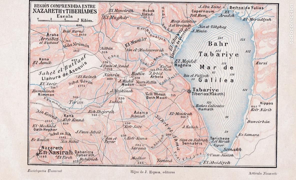 Contemporary maps: Mapa regi&oacute;n comprendida entre Nazareth y Tiberides * NAZARET, Israel * - 1927
